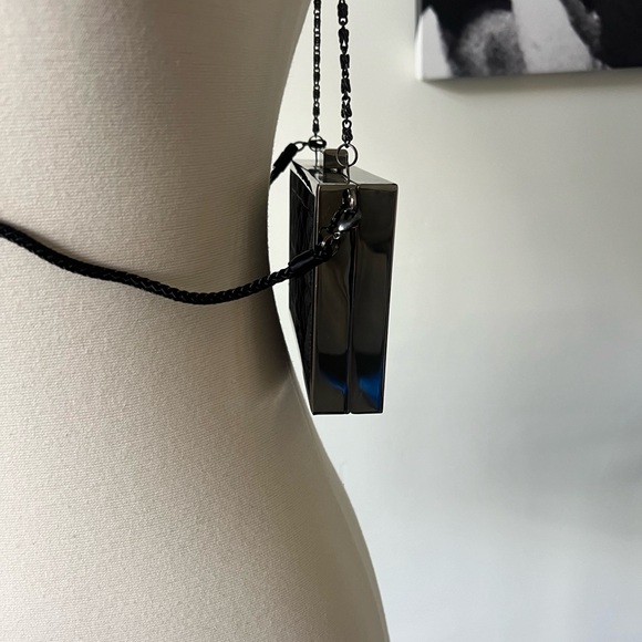 Kate Landry Black Quilted Satin and Pewter Crossbody Or Clutch Bag - Picture 4 of 7